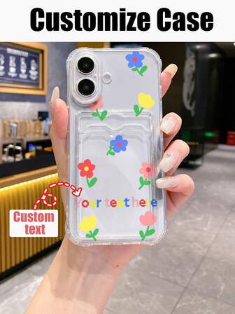1 pieza Funda de teléfono de TPU blanca a prueba de golpes, texto personalizable, diseño floral lindo, compatible con iPhone 17/17 Pro/17 Pro Max, 15 Pro Max, 14 Pro Max, A52 4G, A31 4G, A23, Redmi Note 11 Pro 4G, Redmi Note 12 4G, OPPO A54, A14, A54