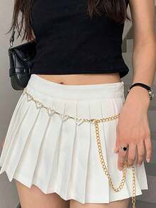 1pc Fashionable Heart-Shaped Rhinestone Waist Chain Metal Braided Belt For Women, Perfect Fit For Summer Dresses With Versatile And Personalized Style Halloween Valentine's Day Summer, School Fall, Autumn, Halloween - 金色 - 查看 2