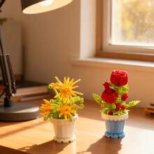 1 Micro Particle Potted Flower Building Blocks, DIY Colorful Flower Series Building Blocks, Decoration Bouquet, Suitable For Birthday, Father's Day, Mother's Day, Teacher's Day, Holidays, Weddings, Graduations, New Year, Christmas Gifts - Multicolor - View 4