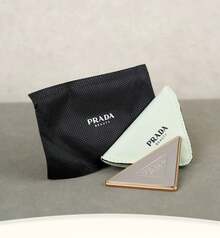 Prada 1pc Brand Classic Triangle Mirror, Women's Makeup Mirror, Portable PU Leather, Women's Makeup Mirror, Daily Use Student Dormitory Desktop Standing Makeup Mirror - Elegant Design Holiday Gift,Mirror Small