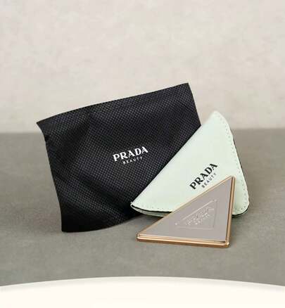 Prada 1pc Brand Classic Triangle Mirror, Women's Makeup Mirror, Portable PU Leather, Women's Makeup Mirror, Daily Use Student Dormitory Desktop Standing Makeup Mirror - Elegant Design Holiday Gift,Mirror Small