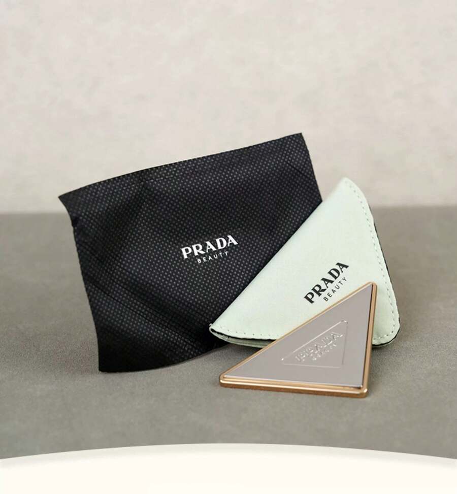Prada 1pc Brand Classic Triangle Mirror, Women's Makeup Mirror, Portable PU Leather, Women's Makeup Mirror, Daily Use Student Dormitory Desktop Standing Makeup Mirror - Elegant Design Holiday Gift,Mirror Small