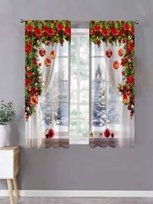 2 Stücke Weihnachtsbaum transparente Fenstervorhänge, dekorative Vorhänge für Wohnzimmer, Sichtschutzvorhänge für Schlafzimmer und Wohnzimmer - Rosenrot - View 12