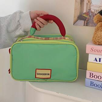 Travel Essential; Suitable For Travel And Outings, High-End Contrast Color Handheld Cosmetic Bag, Large Capacity Oxford Cloth Toiletry Bag, Cosmetic Storage Pouch