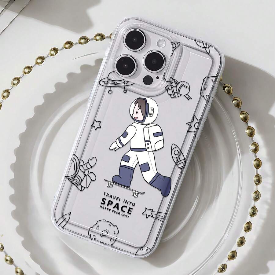 Happy Space Kid Astronaut Element-Design Phone Case, Suitable For IPhone Models 16, 15, 14 Pro Max, 13, 12, 11, XR, XS Plus Phone Cases, Made Of TPU Silicone Material, Providing Shock And Drop Protection, With Drop Protection Function, And Has A Very Good Hand Feel. It Is The Most Suitable Gift For Family, Friends, And Loved Ones. - Clear - View 1