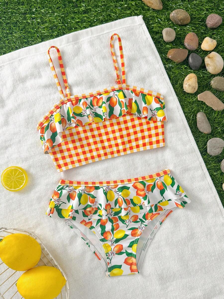 年轻女孩柠檬印花吊带泳衣 - 彩色 - 查看 1