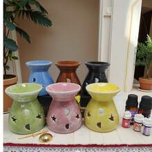 1 Pc Ceramic Star And Moon Shape Aromatherapy Essential Oil Burner, Romantic Bedroom Home Use Ceramic Fragrance Lamp - Multicolor - View 1