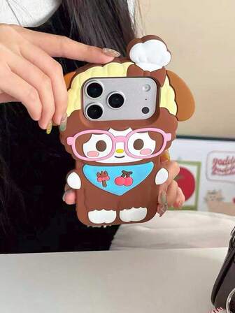  1pc Cute & Fashionable Eye-Shaped Sheep Hello Kitty Cat, Brown Maillard, Sanrio Phone Case, 3D Silicone Waterproof Shockproof Material, Compatible With Apple 17 Series, 11/12/12 Pro, 13/14/15, 13 Pro/14 Pro/15 Pro, 12 Pro Max/13 Pro Max/14 Pro Max/15 Pro Max, 16, 16 Pro, 16 Pro Max, 17, 17 Pro, 17 Pro Max Phone Case