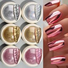 6 Colors Chrome Nail Powder,Gold Silver Metallic Effect Chrome Powder For Nails,Holographic Mirror Glitter Pearl Pigment Dust Kit For Gel Polish Nail Art Decoration Manicure Nail Supplies - F 203 Magic Mirror Laser - 查看 4