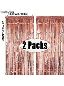 1/2/3/4/5pcs Rose Gold Foil Fringe Metallic Curtain, Party Background, Birthday Party, Wedding Decoration, Gift Supplies - Rose Gold - View 4
