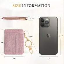 Sodsay Card Case Slim Front Pocket Wallet For Women Credit Card Holder With Keychain - Denim Brick Red - 查看 7