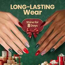 Beetles Christmas Nail Polish, 6 Colors Quick Dry Nail Polish Glossy Glitter 7.5ml /0.25 Fl Oz Red Green Gold Silver For Christmas Nail Art Manicure DIY At Home Gifts For Women - 杏色 - 查看 4