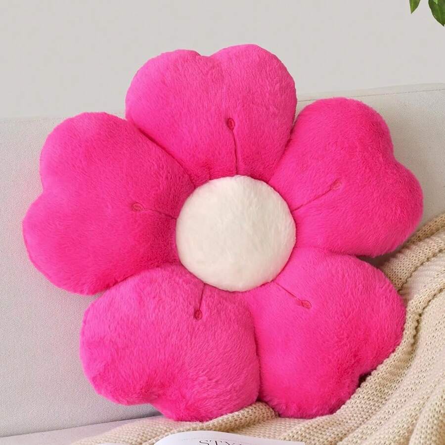 Flower Shaped Pillow, Cute Decorative Throw Pillows With Soft Rabbit Fur For Couch Bed Chair Floor, Christmas Pillow Seating Cushions With Room Décor For Bedroom Living Room(19.6 Inches, Hot Pink),19.6Inches,HotPink - 亮粉紅色 - 查看 1