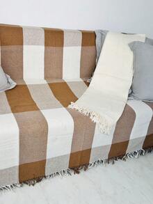 Set Of 2 Throws For Sofa Or Bed, 100% Cotton, Size 210x120, Decorative And Protective Cover For A New And Elegant Home - 榛果/白 - 查看 2