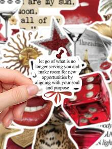 50pcs Gold&Red Sticker Set For Notebooks, Diaries, And Mobile Phone Cases