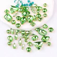50pcs/Pack, Multi-Color, Mixed Shape Handmade Sew-On Glass Rhinestone Decorative Beads, Flat Gold Metal Base With Hole, Shiny Crystal DIY Accessories Sewing Materials For Decorating Clothes, Dresses, Bags, Shoes, Brooches, Earrings, Handicrafts - Shapes Mix - View 8
