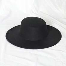 1pc Fashionable Retro Ins-Style French Beret Flat Top Round Crown Wide Brim Hat, Model Styling Felt Hat, European & American Popular Runway Celebrity Cap