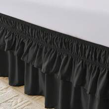 VOLTITO Multi-Layer Ruffle Bed Skirt 16 Inch Drop, Elastic Wrap Around Bed Skirts For Twin Full Queen King CK Size Bed, Easy To Install Dust Ruffle, Machine Washable Soft Fabric, Double Layers Bedskirt - 黑色 - 查看 2