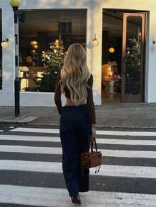 Áo len dài tay dáng ngắn kẻ caro retro Senya, cổ nhỏ, ôm sát, gợi cảm, thích hợp cho mùa thu, đi học, đi sân bay. - Màu Khaki - Xem 5