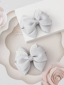 2个少女蝴蝶结和仿珍珠装饰鳄鱼夹 - 彩色 - 查看 4