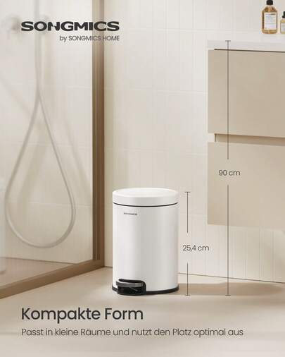 SONGMICS Kosmetikeimer, 3 /6Liter, Mülleimer Bad, mit Softclose-Deckel, Tretmülleimer, Stahl