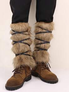 1 Pair Medieval Faux Fur Warmer Arm Wrap Fuzzy Cover Artificial Fur Barbarian Wrist Band Arm Guards For Men/Women Costumes Props - Light Brown - View 5