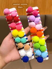 30pcs Random Color Cute Fluffy Ball Hair Scrunchies, Affordable Daily Hair Accessories - Multicolor - View 4