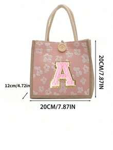 1件装毛巾刺绣字母图案手提包，小巧花卉亚麻纽扣装饰手提包，印花亚麻手提包，简约手提包，便携休闲收纳袋，午餐包，大容量手提包，时尚旅行收纳袋，多功能购物袋，适合作为节日礼物、生日礼物、圣诞礼物、秋冬礼物、新年礼物、情人节礼物 - 彩色 - 查看 10