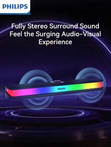 PHILIPS 飞利浦无线蓝牙音箱，具备 6 种 RGB 灯光效果、双扬声器 + 双端口环绕声、持久电池续航、稳定连接、经典旋钮控制、沉浸式桌面音频和户外派对氛围音箱功能。 - 黑色 - 查看 4