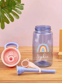 Botella de agua con pajita personalizada para niños con diseño de arcoíris, con nombre personalizable y patrón de arcoíris, adecuada para la escuela y el jardín de infantes, regalo para niños y niñas, regalo de graduación, regalo de invierno - Multicolor - Ver 4