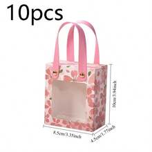 10pcs Floral Wedding Favor Boxes With Handles, Pink Sakura Design, Wedding And Valentine's Day Gift Empty Packaging Boxes - Multicolor - View 8