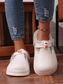 2025冬季新款时尚加厚保暖镂空套脚保暖拖鞋，女士冬季户外保暖拖鞋 - 白色大耳狗 - 查看 7