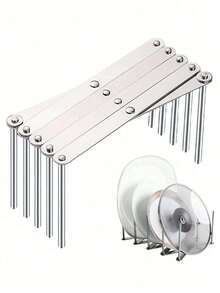 1pc Kitchen Stainless Steel Pan Shelf Side Pot Lid Rack Telescopic Folding Storage Rack Row Skeleton Grill - Multicolor - View 4