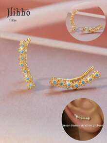 SGIAWETA-Hihho 2pcs Elegant Long Tassel Cubic Zirconia Luxury Jewelry-Shaped Stud Earrings, Suitable Women Fashion Accessories-Birthdaygift - Vàng - Xem 1