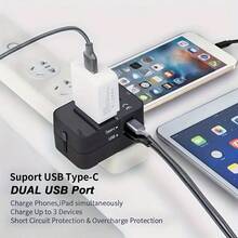 1 Bộ chuyển đổi du lịch có 1 cổng sạc USB & 1 cổng sạc Type-C, Bộ sạc du lịch toàn cầu đa năng, Bộ chuyển đổi phích cắm nguồn AC cho bộ sạc tường, Bộ chuyển đổi chuyển đổi US/EU/UK/AU, Bộ sạc USB, Bộ sạc Type C - Xem 3