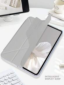 1pc Acrylic Y-Fold Flat Tablet Case, Suitable For IPad 9th 10.2 / Air 4/5 / 10th / 10.9 / Pro 11" / 12.9" / Air 11 (M2) 2024 / Air 11 (M3) 2025 / IPad (A16) 11" 11th 2025 / Air 13 (M2) 2024 / Mini 6/7 / 9.7" / 10.5" Models, Magnetic Snap Closure, Multi-Angle Stand, Pen Slot, High-Transparency Acrylic Shell, Sleep/Wake Function, Casual/Simple/Classic/Business Style, Protective Film On Both Sides To Be Peeled Off Before Use - Grey - View 5