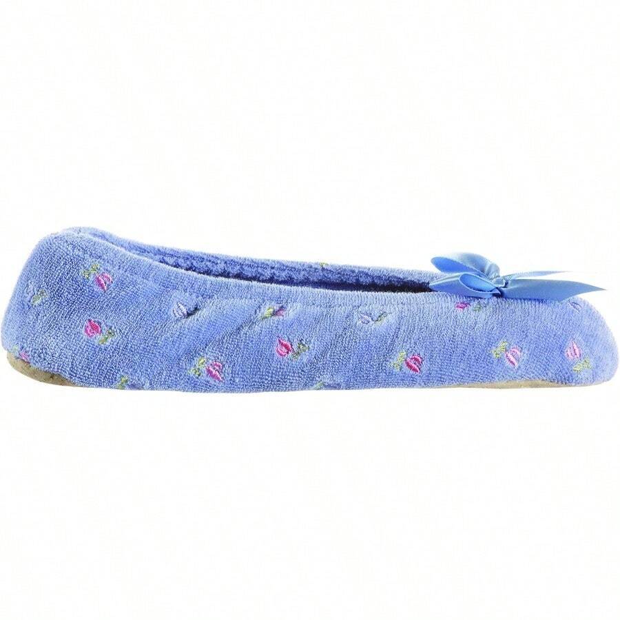 WSXC Isotoner Women's Embroidered Terry Ballerina Slippers - PeriwinkleSoftTieBow - Xem 1