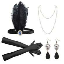 20 世纪 20 年代婚礼/派对头饰套装，包括头带、仿珍珠项链、手套、复古锌合金配饰，适合万圣节舞会