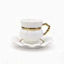 Kürbis-förmiges Keramik Tassen & Untertassen Set, handgemalt in Gold, Silber und verschiedenen Farben, gesund zum Trinken von Wasser und Kaffee, Keramik Tasse & Untertasse, Heim-Dekoration Kaffeetasse, Keramik Wassertasse für Partys und als Geschenk - Verschiedenfarbig - Übersicht 17