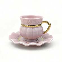 Kürbis-förmiges Keramik Tassen & Untertassen Set, handgemalt in Gold, Silber und verschiedenen Farben, gesund zum Trinken von Wasser und Kaffee, Keramik Tasse & Untertasse, Heim-Dekoration Kaffeetasse, Keramik Wassertasse für Partys und als Geschenk - Verschiedenfarbig - Übersicht 18