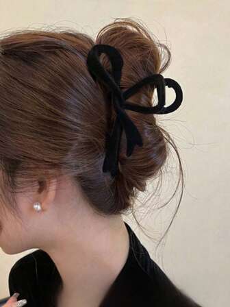 1 pieza Clip de pelo grande con lazo y diseño calado de unicolor para mujer, elegante y dulce, adecuado para fiesta, baile y uso diario