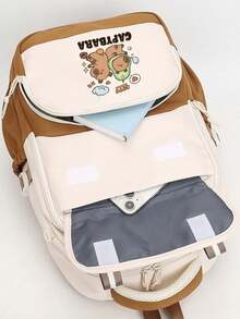 Capybara 超大容量熊猫印花背包 - 可爱的拼接设计，带圆形零钱包，耐用尼龙材质，轻便背包，适合日常使用。可爱拼接设计，尼龙材质，轻便学生背包，适合高中和大学学生，返校用品必备，办公用品，情人节礼物，书包