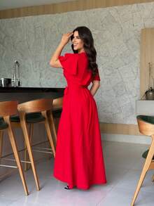 Elegant Women's Wrap Dress - 紅色 II - 查看 3