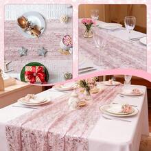 3PCS Rose Table Runner 10Ft Sheer Chiffon Fabric Cheesecloth Sequin Glitter Table Runner For Wedding Birthday Party Decor,10ftx3pack,RoseGold - Vàng hồng - Xem 8
