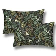 Spring Floral Lumbar Throw Pillow Covers 12x20 Set Of 2 Black Sage Green Plant Short Pl 11ush Pillows Case Vintage Botanical Rectangle Cushion Cover Decorative Pillowcases For Couch Bed,20inchx12inch(Packof2),Black - 黑色 - 查看 1