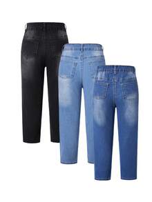 Boys' Street Style Casual Washed Indigo Blue, Black, Light Blue Denim Jeans - Multicolor - View 2