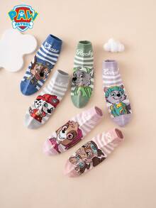 Paw Patrol 6 Pairs  Rubble, Chase, Skye Striped & Letter Print Cartoon Crew Socks, Comfortable Breathable Durable Sports Socks, Suitable For All Seasons, European/American Sizes, High-Quality Material, Vibrant Colors, Ideal For Everyday Wear - Multicolor - View 3