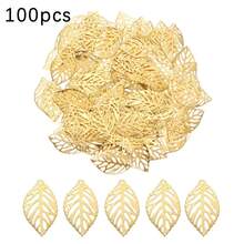 100pcs Large Gold Hollow Leaf Charms, Metal Hollow Leaf Decor Crafts For Making DIY Earrings, Necklaces, Hair Clips, Keychains, Apparel Accessories - Gold Large - View 7
