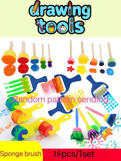 18-Piece Painting Tool Set - Multi-Colored Sponge Brushes, Stamps, Rollers, And Ink Pads For Early Childhood Education, Creative Painting, DIY Crafts, Watercolor Painting, And Calligraphy - A Complete Painting Tool Set Perfect For Parties, Family Painting, And Art Classes.