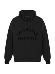 Essentials FEAR OF GOD ESSENTIALS Unisex Fit Fleece Hoodie Scorched Earth Season 24 Hoodies Men Hoodie Oversized Casual Street Fce Structured Double-Layer Hood Ribbed Cuffs Zip Hem Side Pockets Logo Heather Sweatshirt Daily Autumn Winter Casual Men Long Sleeve Tops Black Khaki - Black - View 2
